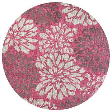 Zinnia Modern Floral Textured Weave Indoor/outdoor Round Rug